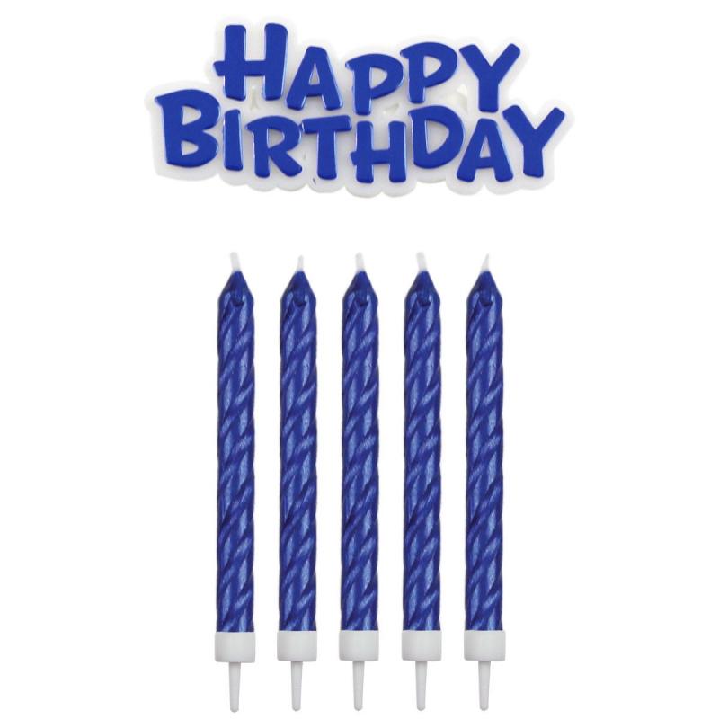 Sviečky 16ks + Happy Birthday modré