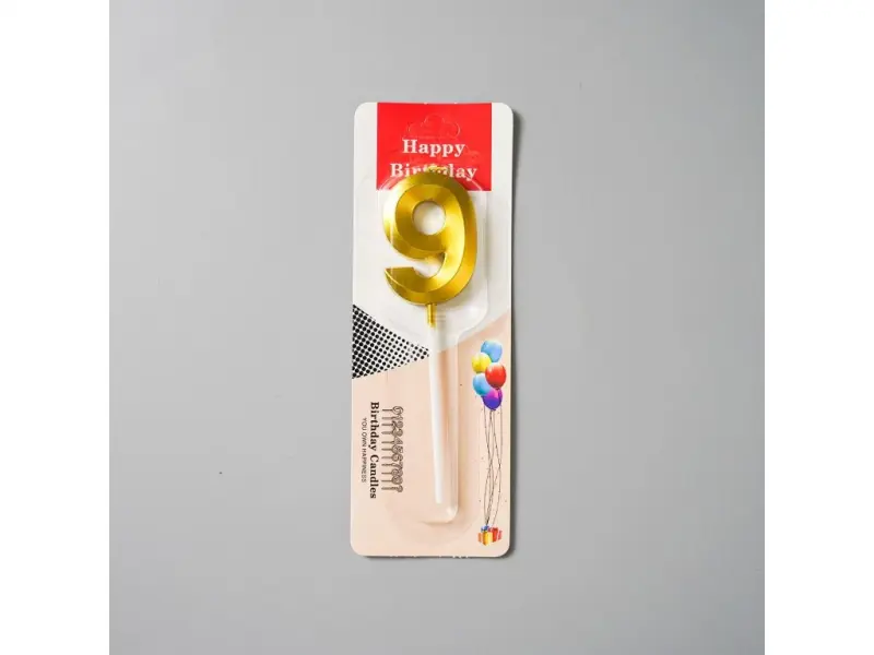 Sviečka číslo 9 so zápichom  zlatá